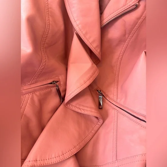 Francesca’s Pink Faux Leather Moto Jacket - Picture 7 of 8